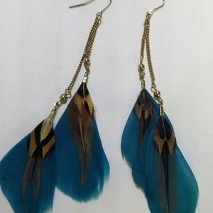 Long blue feathers earings